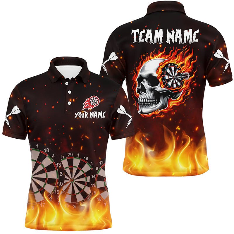 Personalized Skull Fire 3D Dart Board Polo Shirts For Men Custom Team League Dart Jerseys Attire TDM1197