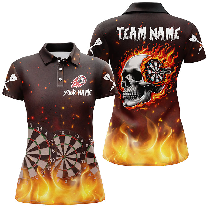 Personalized Skull Fire 3D Dart Board Polo Shirts For Women Custom Team League Dart Jerseys Attire TDM1197