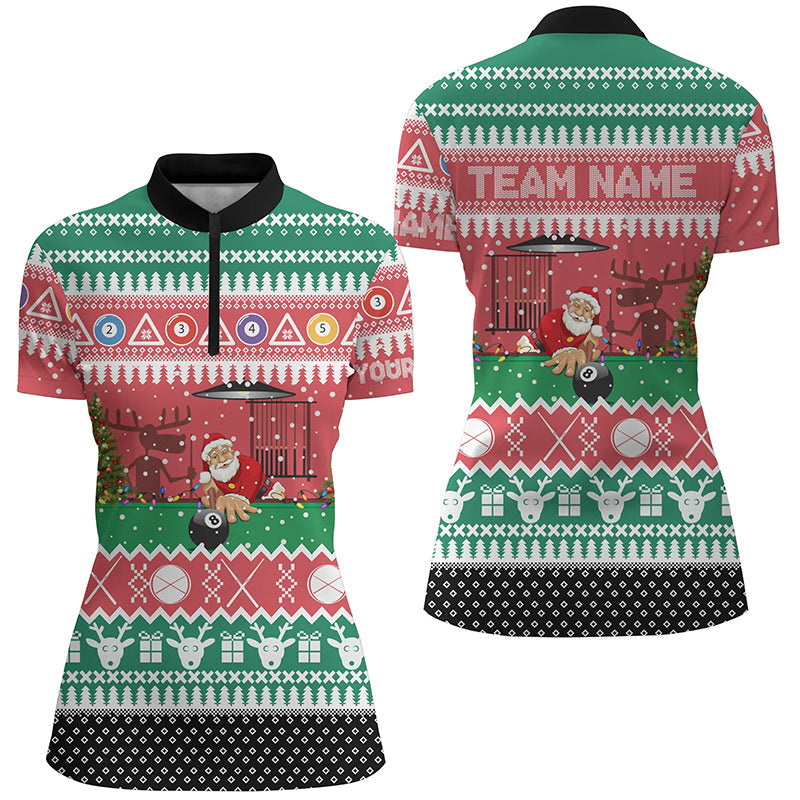 Personalized Santa Playing Billiard Women Quarter-Zip Shirt Custom Christmas Billiard Shirts TDM0521