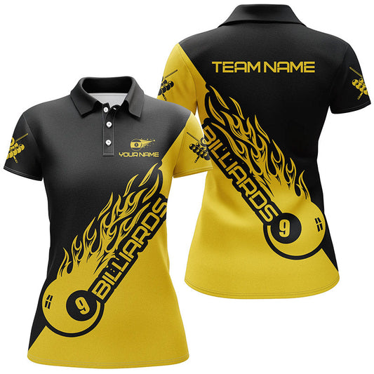 9 Ball Pool Back Yellow Personalized Name Billiard Shirts Custom Billiard Polo Shirts For Women TDM0325
