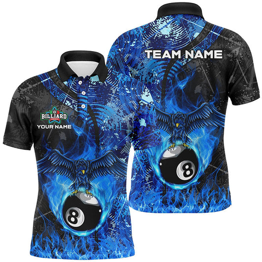 Blue Flame 8 Ball Eagle Personalized 3D Billiard Men's Polo  Shirts Custom Billiard Team Uniform  TDM0339