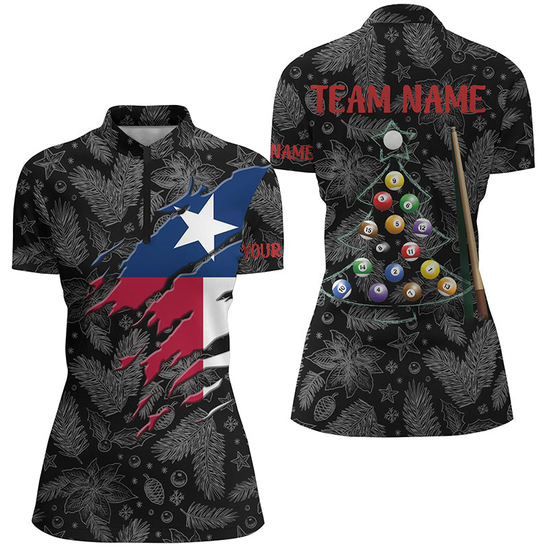 Merry Christmas Texas Flag Custom Billiard Women Quarter-Zip Shirts, Pool Christmas Shirts TDM0588