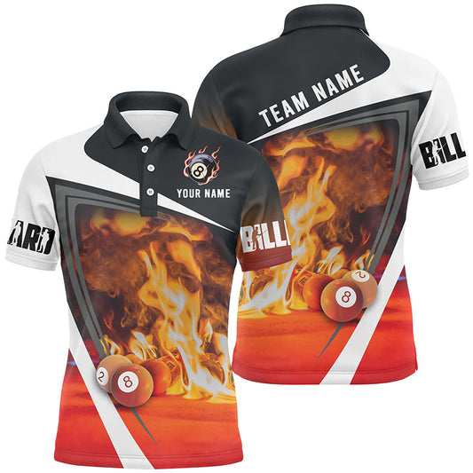 Billiard Ball On Fire Custom Name 3D Full Printing Polo Shirts For Men, Custom Billiard Team Shirt TDM0148