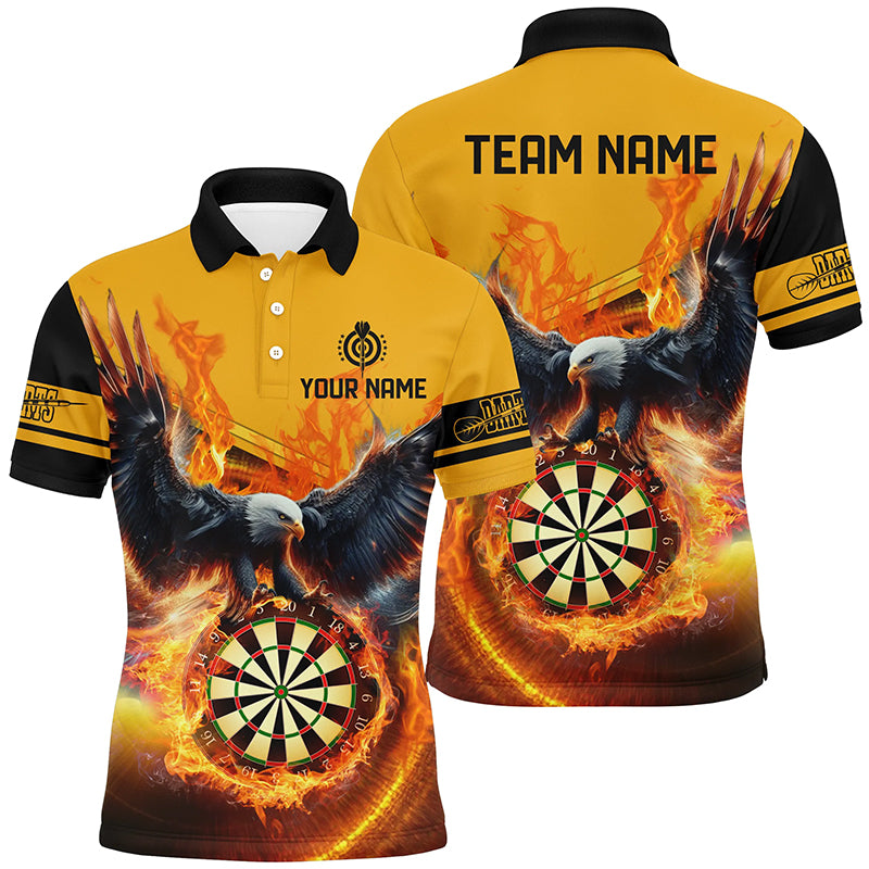 Personalized 3D Eagle Flying On Dart Board Fire Men Dart Polo Shirts Custom Darts Jerseys |Yellow TDM1293