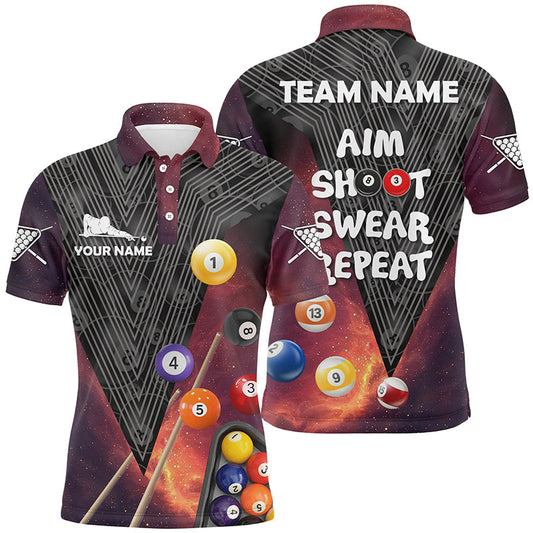 Billiard Aim Shoot Swear Repeat Red Version Custom Name 3D All Over Print Polo Shirts For Men TDM0219