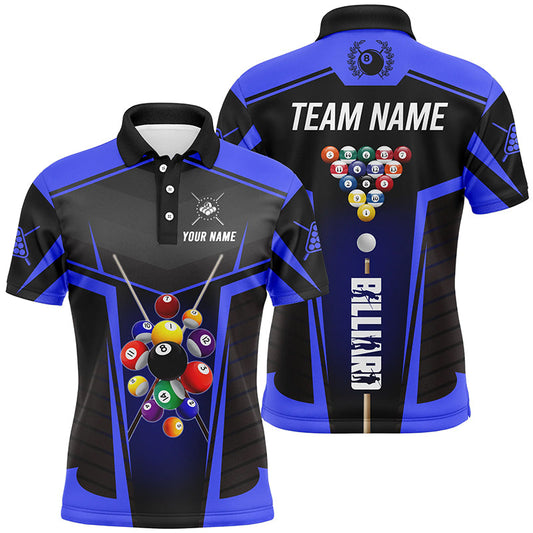 Personalized Blue Jerseys Billiard Balls Polo Shirts For Men Custom 3D Pool League Shirts TDM0654