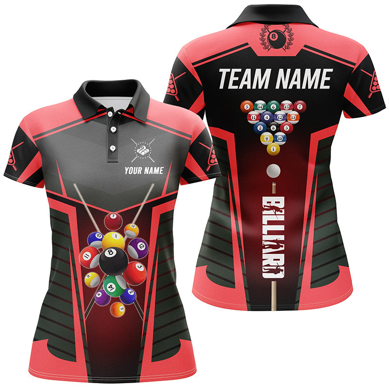 Personalized Red Jerseys Billiard Balls Polo Shirts For Women Custom 3D Pool League Shirts TDM0655