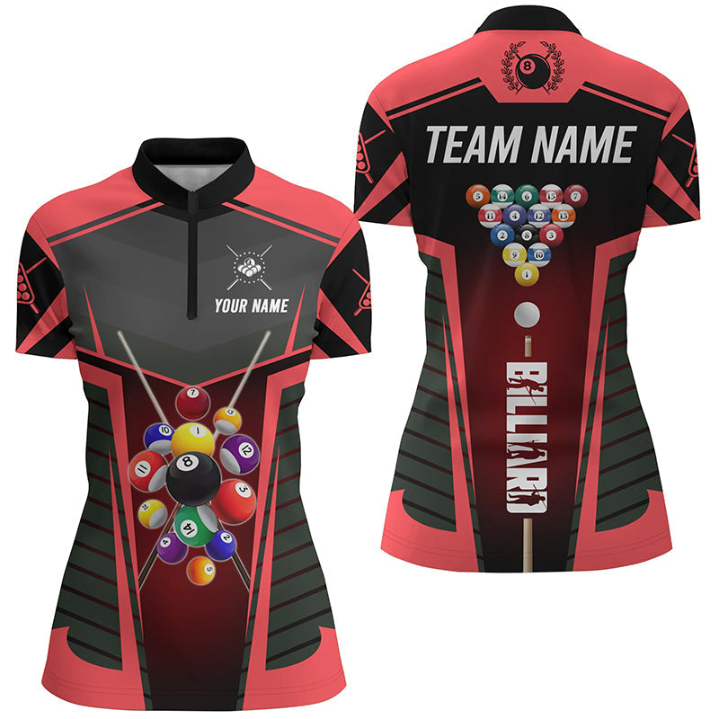 Personalized Red Jerseys Billiard Balls Women Quarter-Zip Shirts Custom Pool League Shirts TDM0655