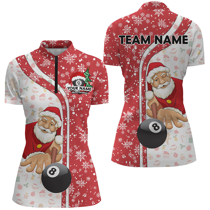 Funny Christmas Santa Play Pool Custom Red Billiard 8 Ball Snowflake Women Quarter-Zip Shirt TDM0504