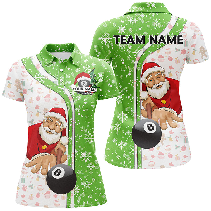 Funny Christmas Santa Play Pool Personalized Green Billiard 8 Ball Snowflake Polo Shirts For Women TDM0505