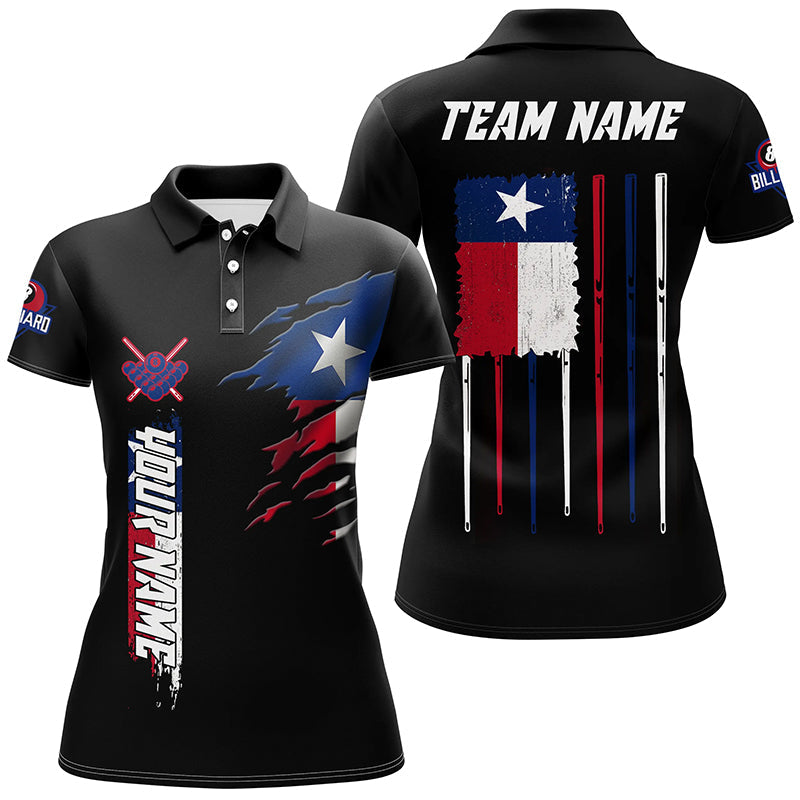 Customized Vintage Billiard Texas Flag Polo Shirts For Women Custom Patriotic Gifts For Pool Lover TDM1068