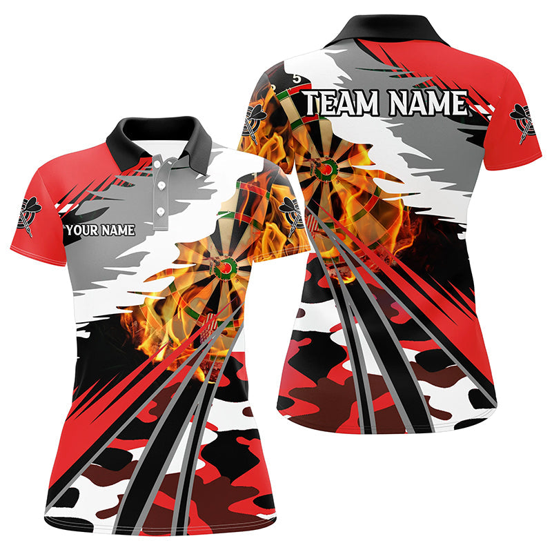 Personalized 3D Dart Board Fire Women Dart Polo Shirts Custom Red Dart Jerseys Attire For Team TDM1195