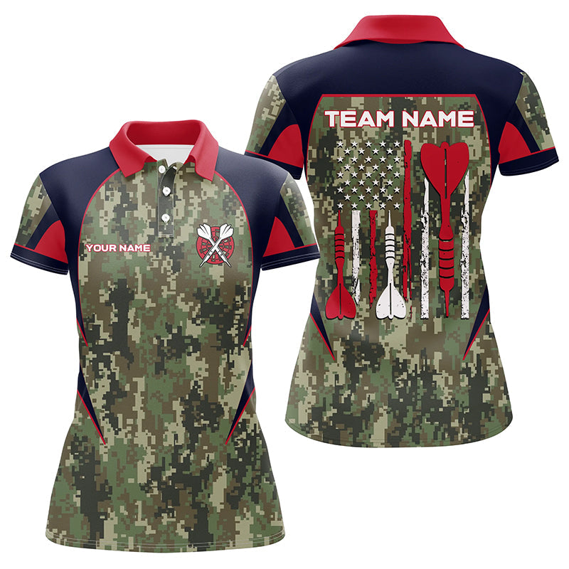 Personalized US Flag Camouflage Dart Polo Shirts For Women Dart Jerseys Custom Dart Team Shirts VHM1147