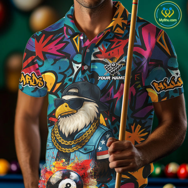 Funny Eagle Colorful Graffiti 8 Ball Billiard Shirt For Men Custom Billiard Jersey Pool Team Shirts TDM3854