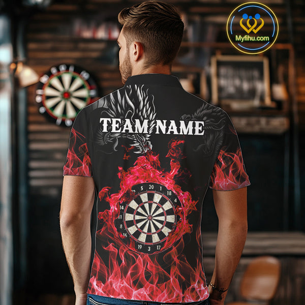 Personalized Red Flaming Dragon Dart Shirts For Men Custom Darts Team Jerseys Polo & Quarter Zip TDM4310