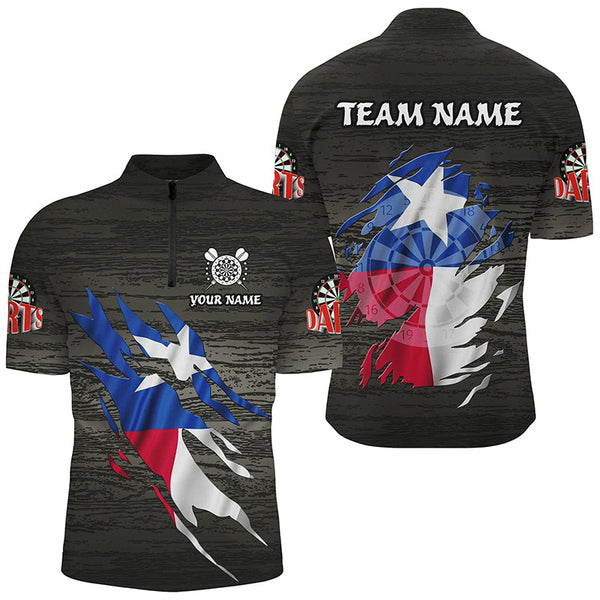 Personalized Grey Grunge Texas Flag Darts Shirts For Men Custom Patriotic Darts Team Jerseys TDM2171