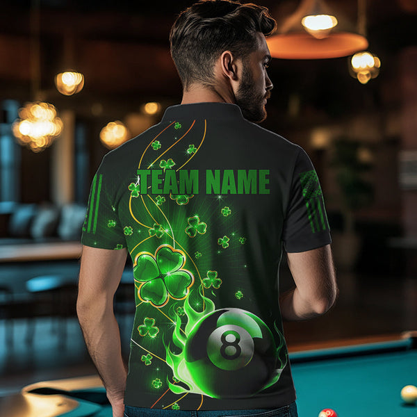 Green 8 Ball Pool Fire Luckiest Shamrock Men Billiard Shirt Custom St Patrick Day Billiard Jerseys TDM3389