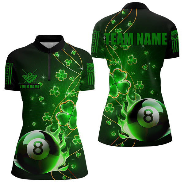Green 8 Ball Pool Fire Luckiest Shamrock Women Billiard Shirt Custom St Patrick Day Billiard Jerseys TDM3389