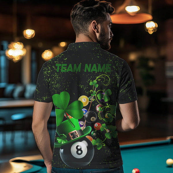Black Grunge Billiard Balls Luckiest Shamrock Men Pool Shirts Custom St Patrick Day Billiard Jersey TDM3390