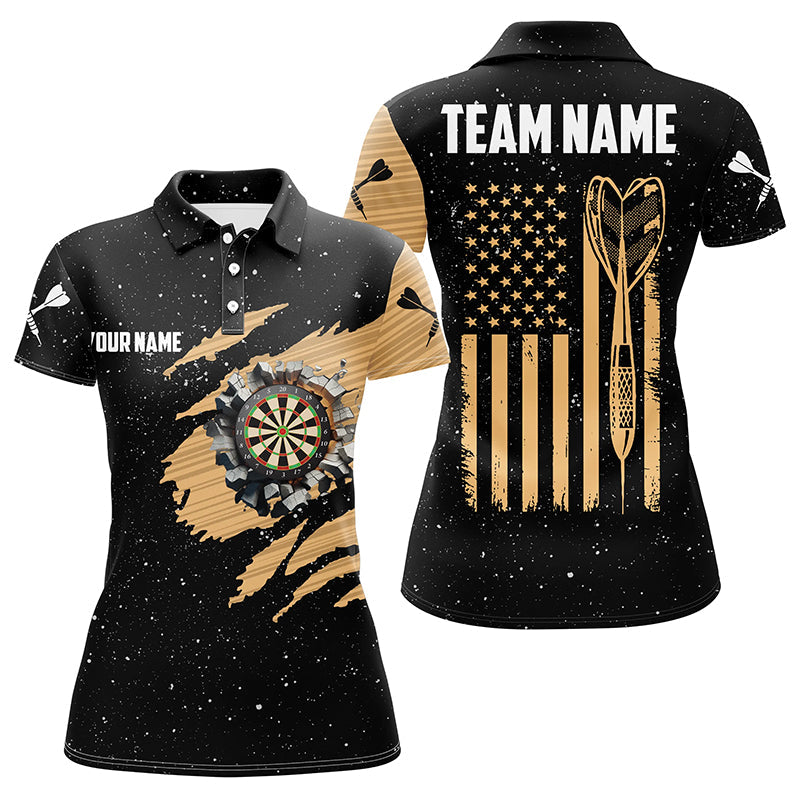 Customized Grunge American Flag Dart Polo Shirts For Women, Best Patriotic Dart Team Jerseys TDM1199