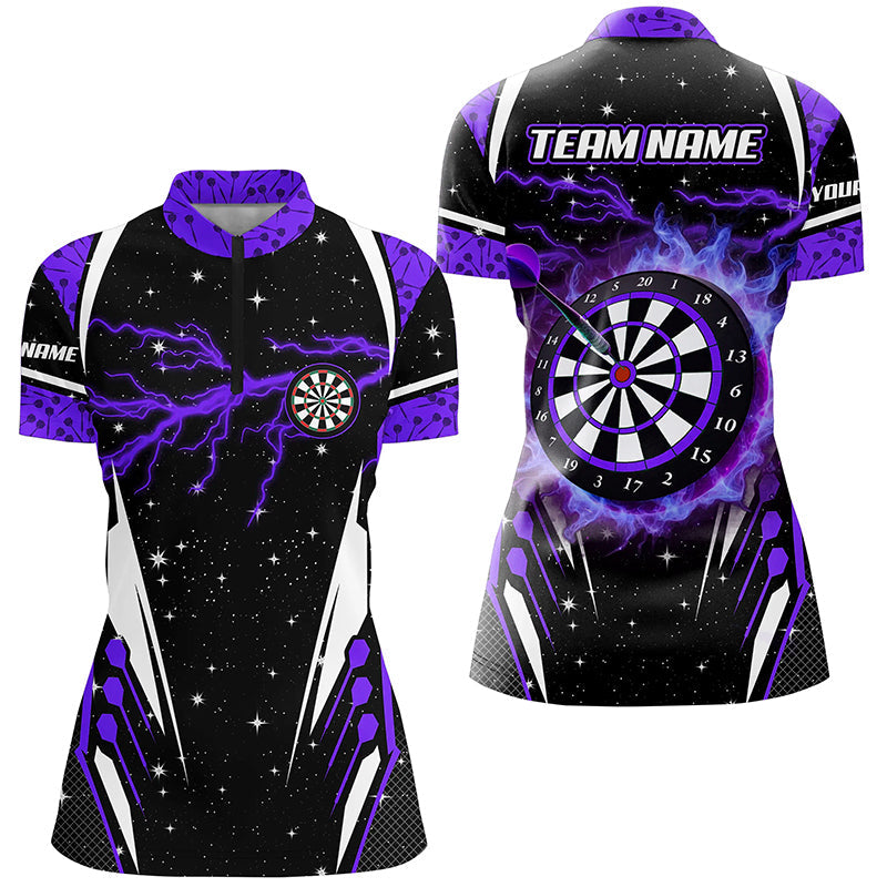 Personalized Lightning Purple Dart Jersey Women Quarter-Zip Shirts, Team League Dart Shirts TDM1399