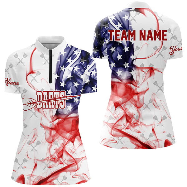 Customized White Darts Pattern American Flag Smoke Women Darts Shirts Custom Patriotic Darts Jersey TDM1587