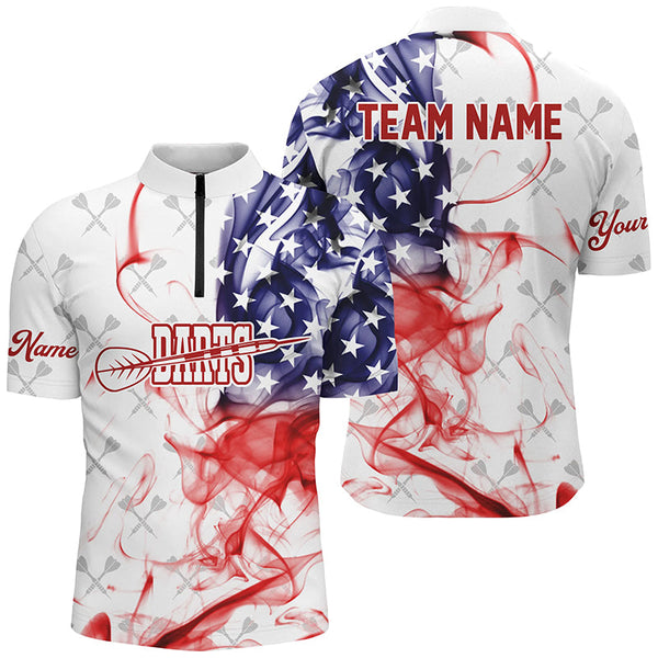 Customized White Darts Pattern American Flag Smoke Men Darts Shirts Custom Patriotic Darts Jersey TDM1587