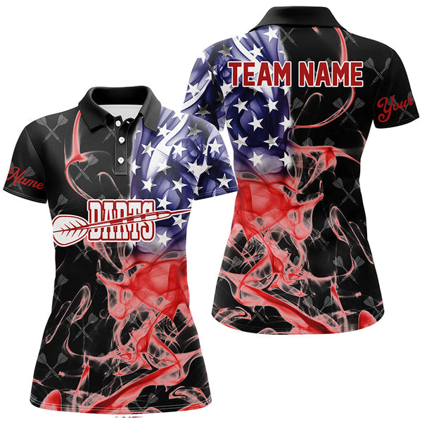 Customized Black Darts Pattern American Flag Smoke Women Darts Shirts Custom Patriotic Darts Jersey TDM1588