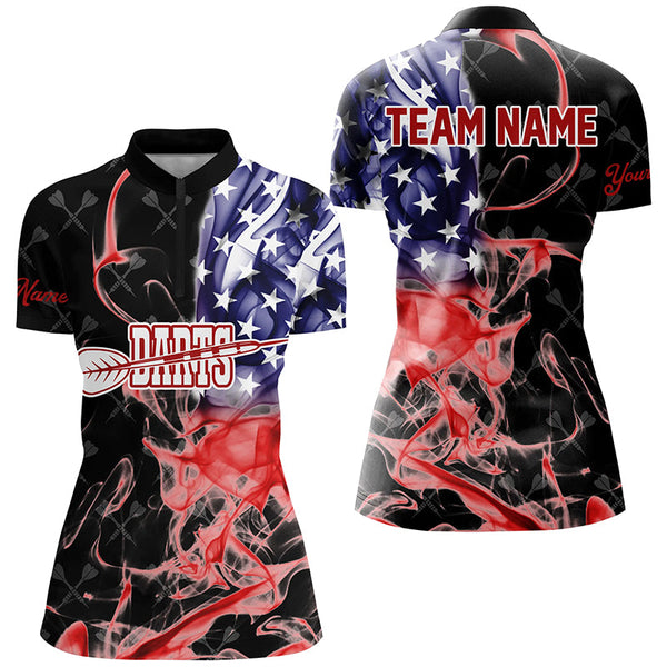 Customized Black Darts Pattern American Flag Smoke Women Darts Shirts Custom Patriotic Darts Jersey TDM1588