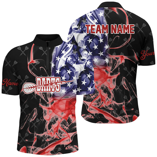 Customized Black Darts Pattern American Flag Smoke Men Darts Shirts Custom Patriotic Darts Jersey TDM1588