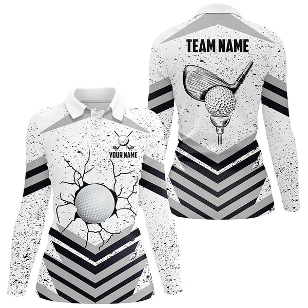 Funny Crack Golf Ball Custom White Grunge Womens Golf Polo Shirts Best Team Golf Shirts For Golfer TDM1978