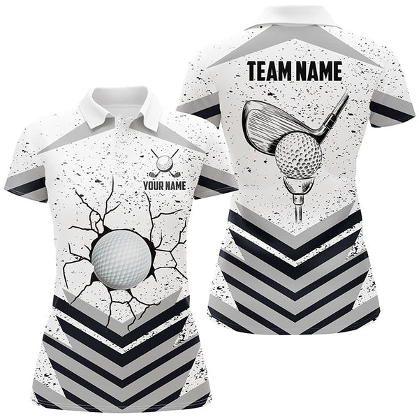 Funny Crack Golf Ball Custom White Grunge Womens Golf Polo Shirts Best Team Golf Shirts For Golfer TDM1978