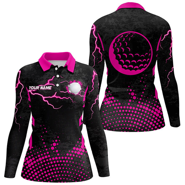 Personalized Pink Golf Ball Point Pattern Custom Womens Golf Polo Shirts, Team Ladies Golf Apparel TDM1980