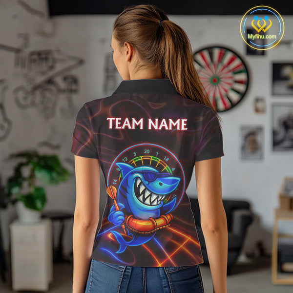 Personalized Neon Funny Shark Darts Shirt For Women Custom Darts Team Jersey Outfit, Darts Gifts TDM4319