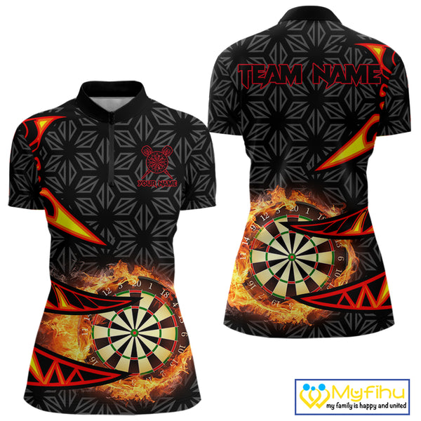 Personalized Fire Flame Dartboard Geometric Pattern Darts Shirt For Women, Custom Darts Team Jerseys TDM4320