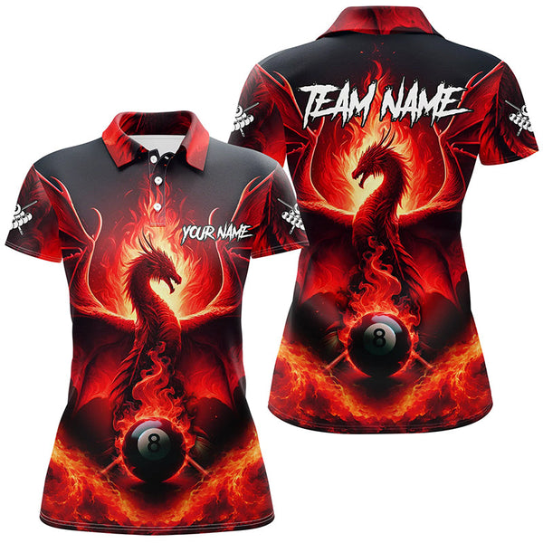 Personalized Red Dragon 8 Ball Pool Fire Flame Women Billiard Shirts Team League Billiard Jerseys TDM2180