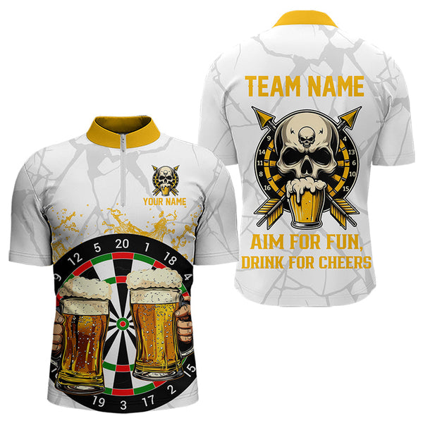 Funny Darts And Beer Aim For Fun Drink For Cheer Custom Men Dart Shirt, Drinking Darts Jersey|White TDM3398
