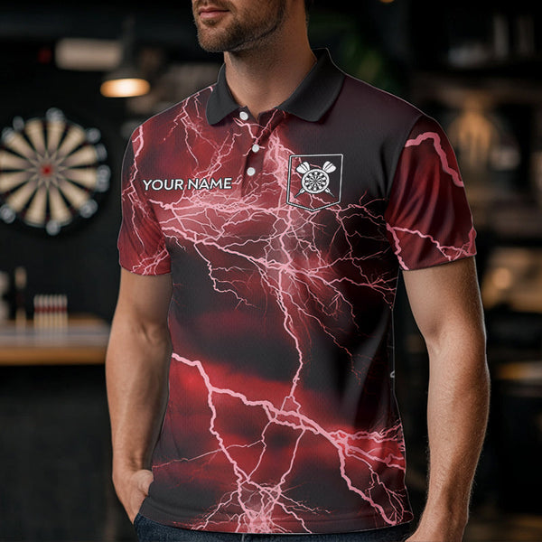 Black And Red Thunder Lightning Dart Shirts With Pocket For Men Custom 3D Darts Team Jerseys TDM3523
