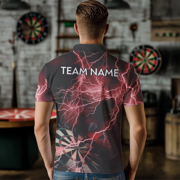Black And Red Thunder Lightning Dart Shirts With Pocket For Men Custom 3D Darts Team Jerseys TDM3523