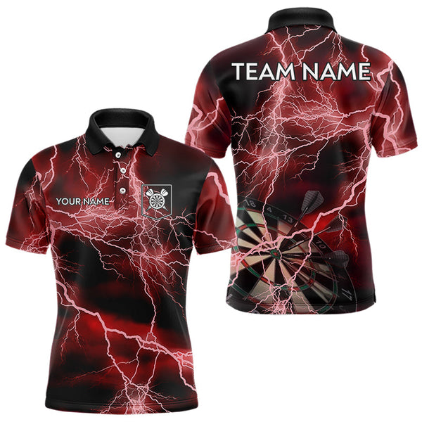 Black And Red Thunder Lightning Dart Shirts With Pocket For Men Custom 3D Darts Team Jerseys TDM3523