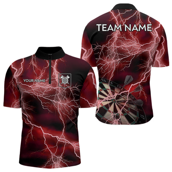 Black And Red Thunder Lightning Dart Shirts With Pocket For Men Custom 3D Darts Team Jerseys TDM3523