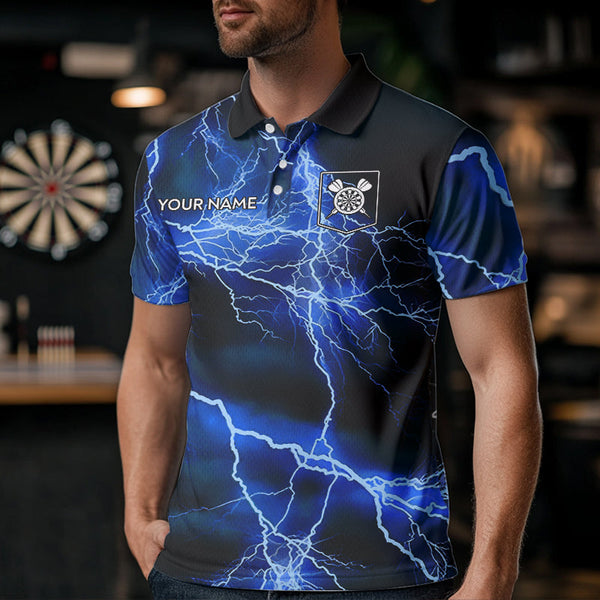 Blue And Black Thunder Lightning Dart Shirts With Pocket For Men Custom 3D Darts Team Jerseys TDM3524