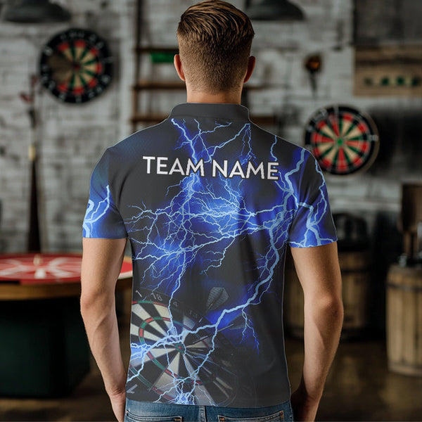 Blue And Black Thunder Lightning Dart Shirts With Pocket For Men Custom 3D Darts Team Jerseys TDM3524