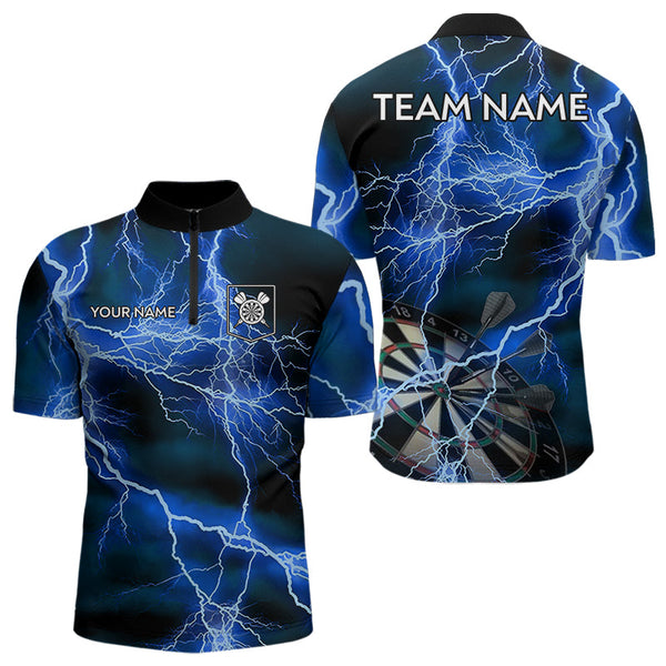 Blue And Black Thunder Lightning Dart Shirts With Pocket For Men Custom 3D Darts Team Jerseys TDM3524