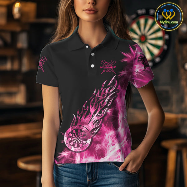 Pink And Black Light Icy Women Darts Polo & Quarter Zip Custom Dart Shirts For Team Dart Jerseys TDM3872