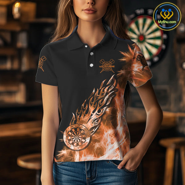 Orange And Black Light Icy Women Darts Polo & Quarter Zip Custom Dart Shirts For Team Dart Jerseys TDM3873