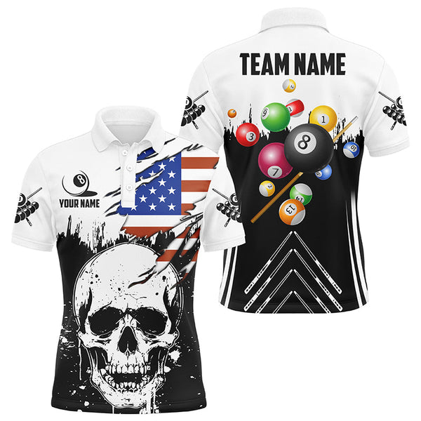Personalized Multi-Color Billiard Grunge Skull Custom US Flag Patriotic Billiard Balls Shirts Jersey TDM1594