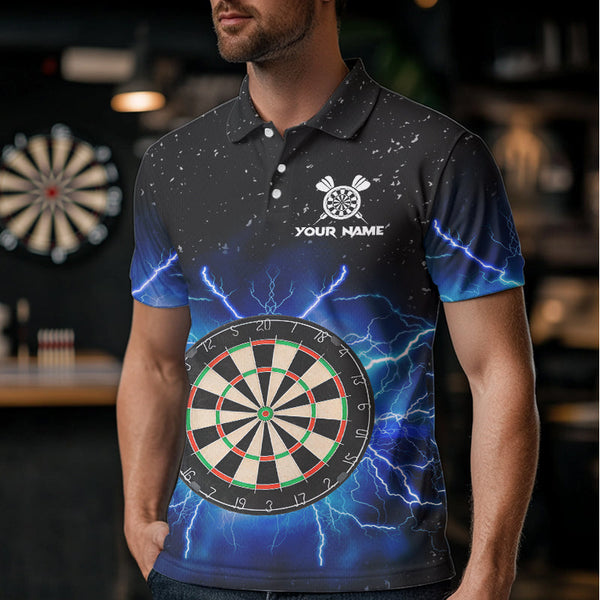 Grunge Black Blue Thunder Lightning Darts Polo & Quarter Zip Custom Dart Shirts For Men Dart Jersey TDM3399