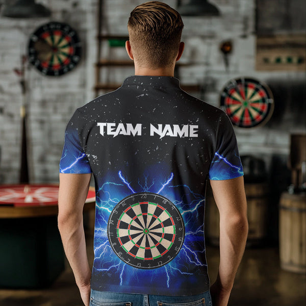 Grunge Black Blue Thunder Lightning Darts Polo & Quarter Zip Custom Dart Shirts For Men Dart Jersey TDM3399