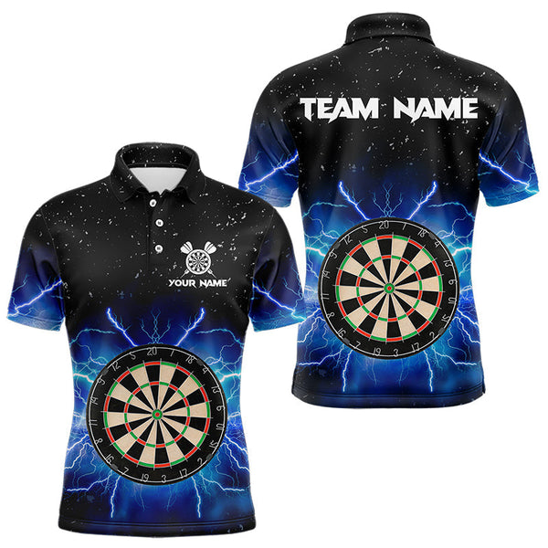 Grunge Black Blue Thunder Lightning Darts Polo & Quarter Zip Custom Dart Shirts For Men Dart Jersey TDM3399